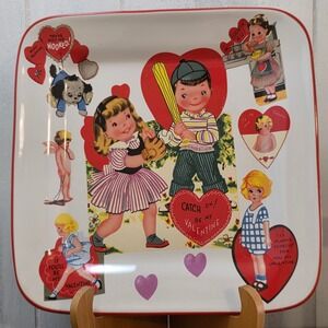 Vintage Valentine's Day Square Plate Children Baseball Cupid Vintage Graphics